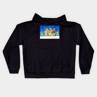 Cat Carol Singers at Night Kids Hoodie